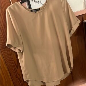 Sweet Rain Tan Relaxed Boxy Short Sleeve Blouse